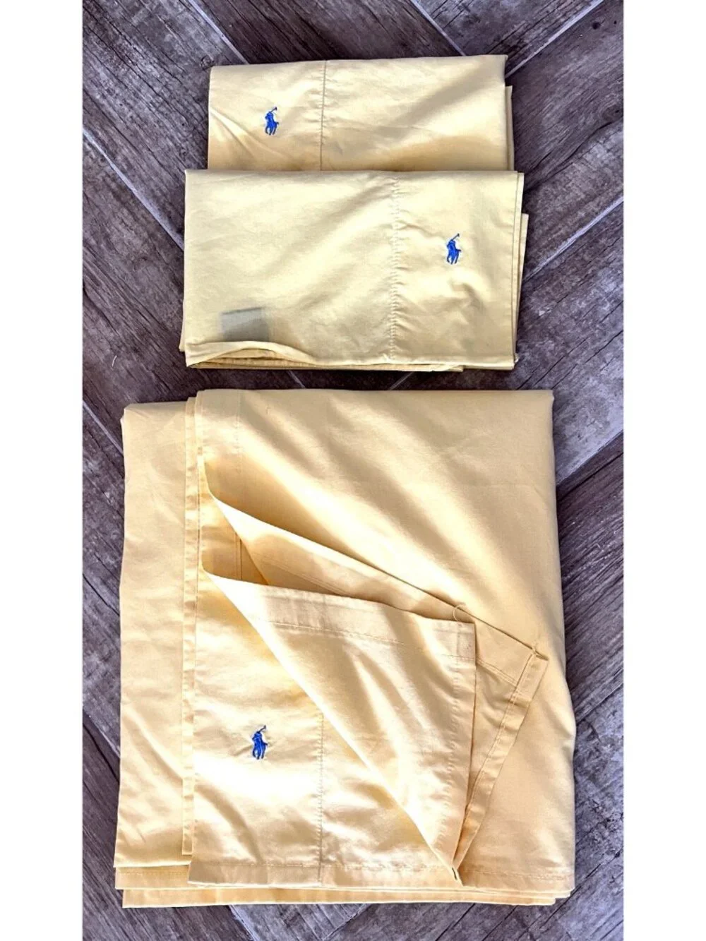 RALPH LAUREN Polo KING Sheet 3 Pc Set FLAT 2 Pillowcases Supima Cotton Yellow VT